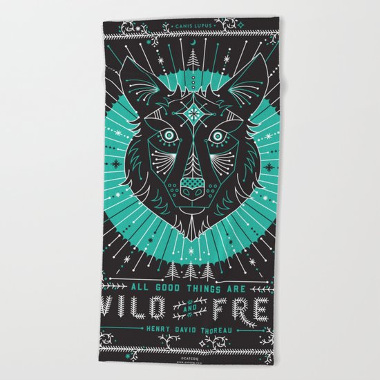 Wild & Free Wolf – Turquoise & Grey Beach Towel