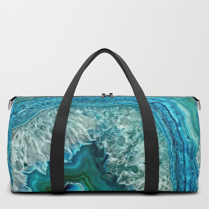 Aqua turquoise agate mineral gem stone Duffle Bag