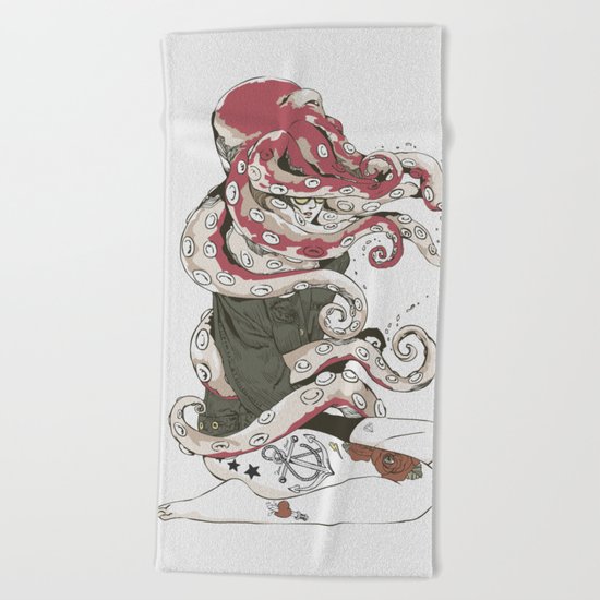 My head is an octopus Beach Towel
