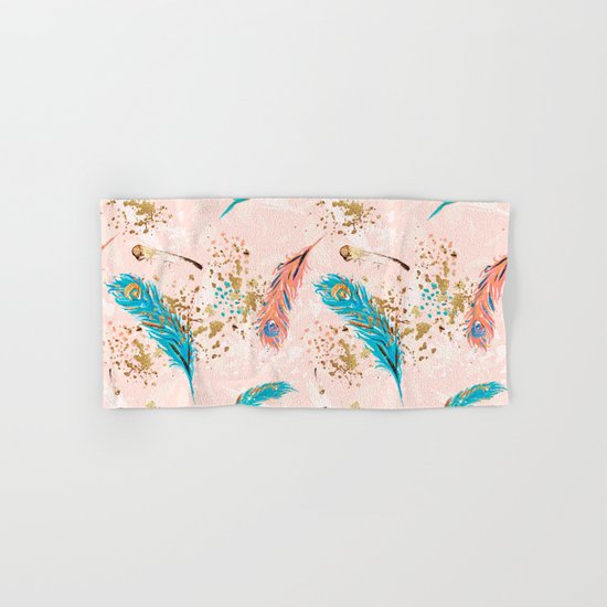 Feather peacock peach mint #5 Hand & Bath Towel