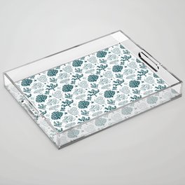 Teal Blue Coral Silhouette Pattern Acrylic Tray