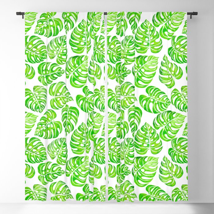 Monstera leaves watercolor  Blackout Curtain