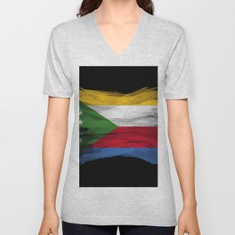 Comoros flag brush stroke, national flag V Neck T Shirt