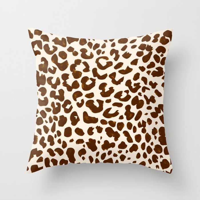 Wild Leopard Print Brown & Cream Throw Pillow