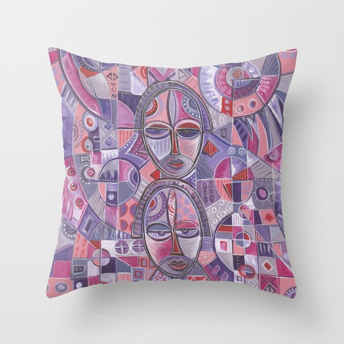 Three on One pink and violet painting of women Throw Pillow
