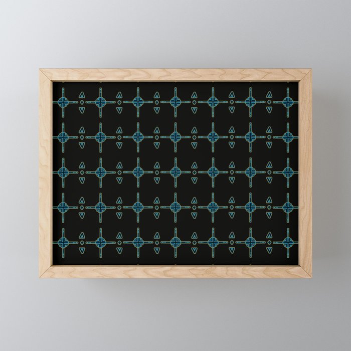 Cross pattern blue Framed Mini Art Print