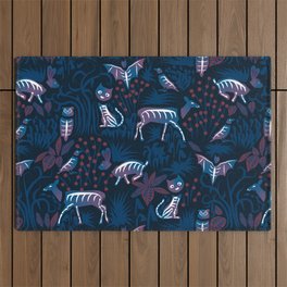 Eerie Forest- Mystical Animals in the Woods- Midnight Blue Outdoor Rug