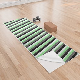 [ Thumbnail: Dim Gray, Light Green, Mint Cream & Black Colored Stripes Pattern Yoga Towel ]