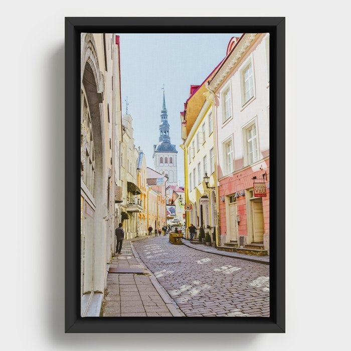 Pastel Streets of Tallinn, Estonia Framed Canvas