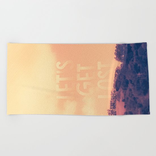 Sweet Spring, Coral Pink Sky, Blue Violet Trees Beach Towel