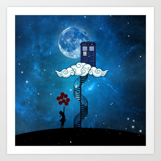 Tardis Stair banksy ballons Girl Art Print