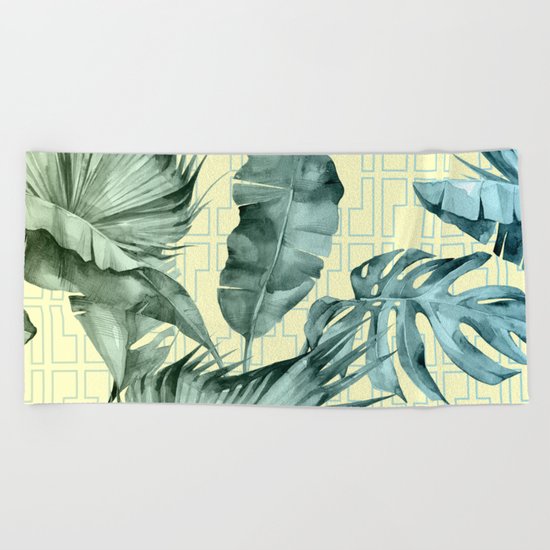 Simply Island Mod Palm Leaves on Pale Yellow Beach Towel
