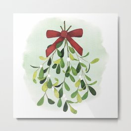 Mistletoe Bow Metal Print | Merry, Mistletoe, Leaves, Snow, Berries, Holiday, Plant, Present, Christmas, Kiss 
