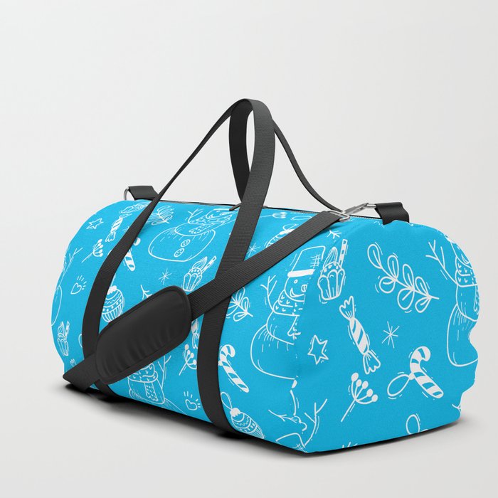 Turquoise and White Christmas Snowman Doodle Pattern Duffle Bag
