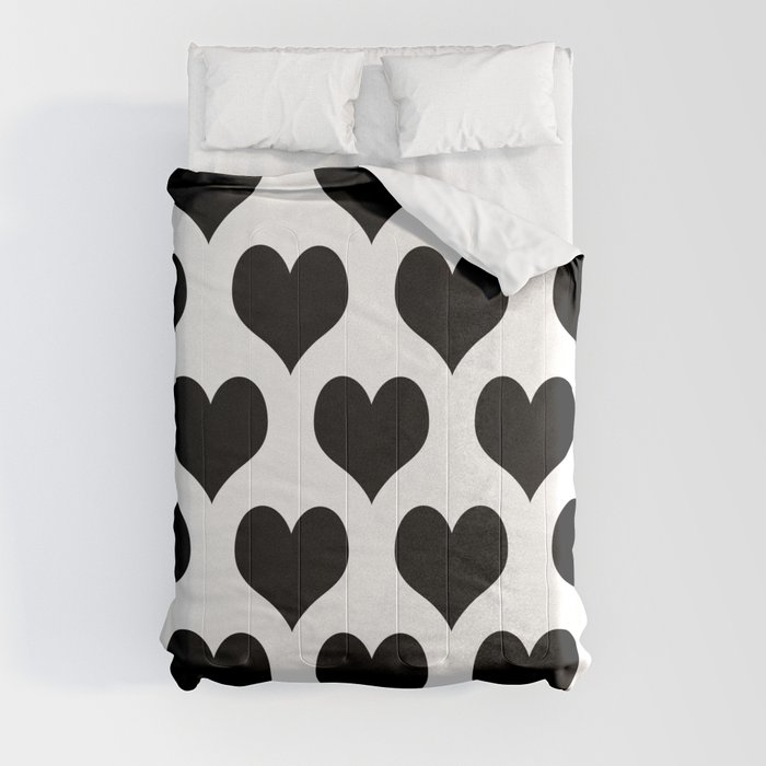 White And Black Heart Minimalist Comforter