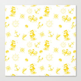 Yellow Silhouettes Of Vintage Nautical Pattern Canvas Print