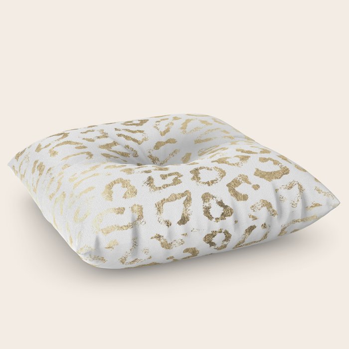 Modern white chic faux gold foil leopard print Floor Pillow by Pink Water Society6