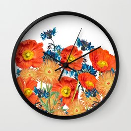 Poppies Corn Flower Marigold Wildflower  Wall Clock