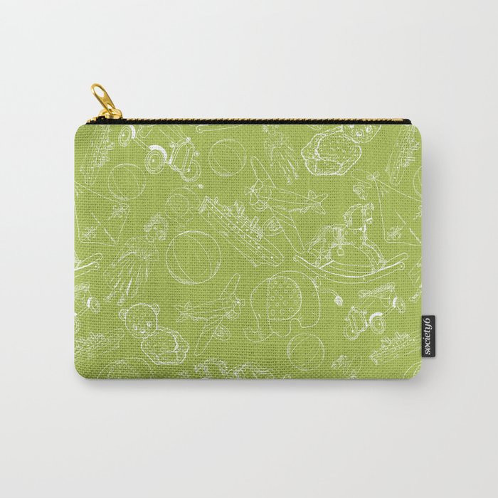 Light Green and White Toys Outline Pattern Carry-All Pouch