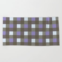 Cute Colorful Large Plaid (Very Peri \White Blue \Very Dark Green) Beach Towel