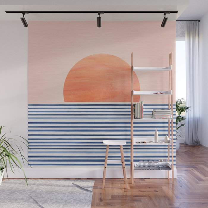 Summer Sunrise Minimal Abstract Landscape Wall Mural