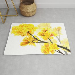 yellow trumpet trees watercolor yellow roble flowers yellow Tabebuia Rug