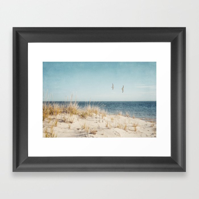 Chatham Lighthouse Beach with Seagulls Framed Art Print