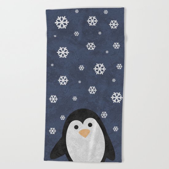 Christmas Penguin Marble Beach Towel