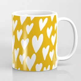 Valentines day hearts explosion - white on ochre Mug