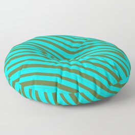 [ Thumbnail: Cyan and Dark Olive Green Colored Pattern of Stripes Floor Pillow ]