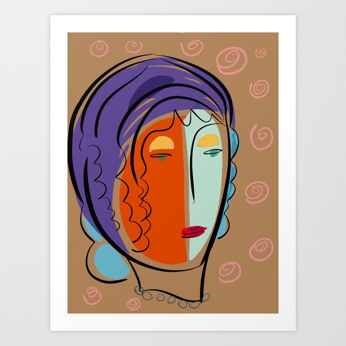 Minimal Expressionist Portrait Orange and Blue Art Print