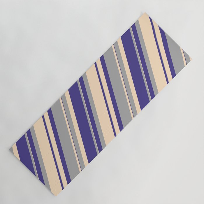 Dark Slate Blue, Dark Grey, and Bisque Colored Pattern of Stripes Yoga Mat