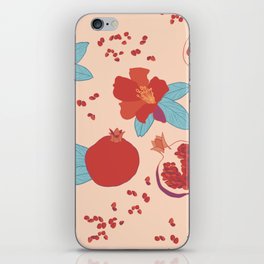 Pomegranate fruit and flower pink and ochre pattern iPhone Skin