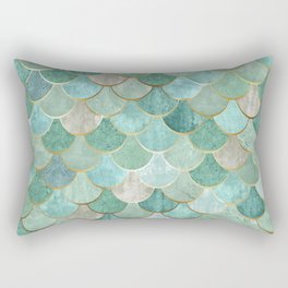 Moroccan Mermaid Fish Scale Pattern, Green and Gold Rectangular Pillow