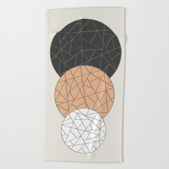 TRIAD ON BEIGE (abstract circles) Beach Towel