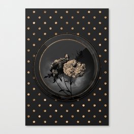 Shadowy Black Damask Rose Botanical Art with Gold Art Deco Canvas Print