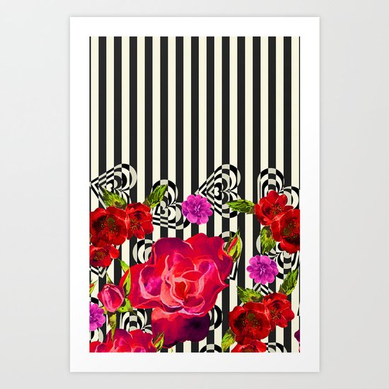 Flowers with Stripes and Hearts Art Print