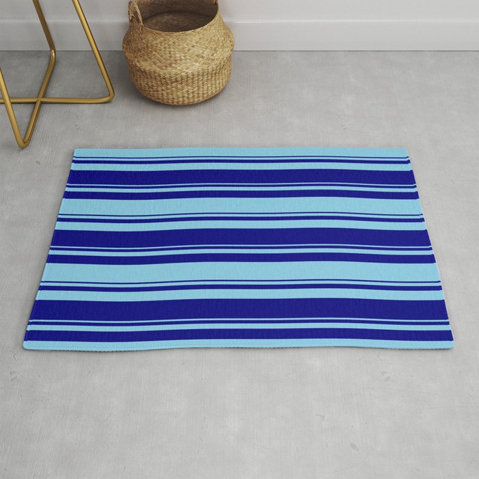 Blue and Sky Blue Colored Stripes/Lines Pattern Rug