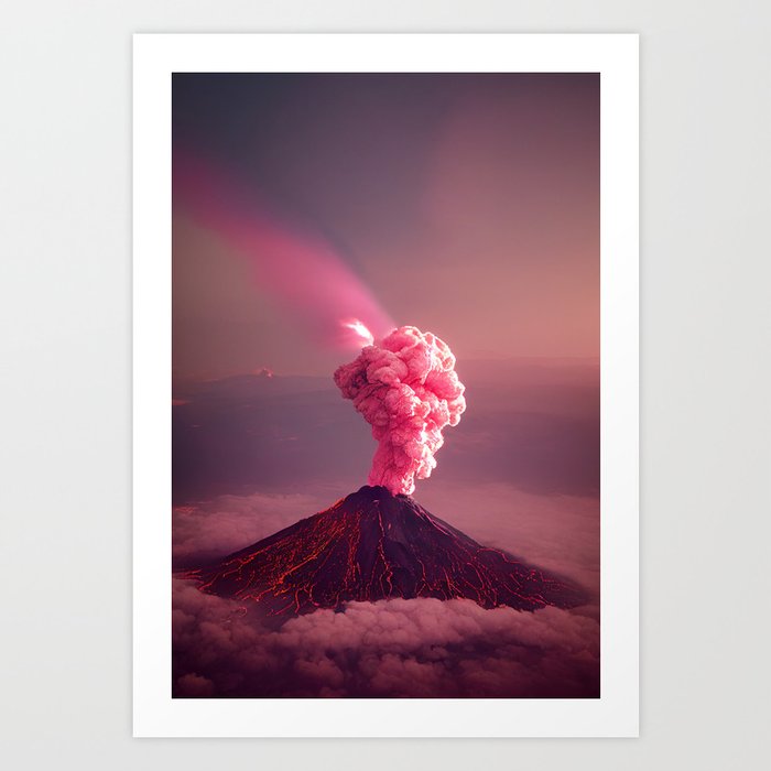 Pink erupting volcano Art Print