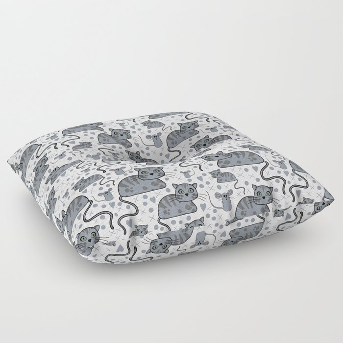 Cute Tabby cat and mouse pattern Floor Pillow