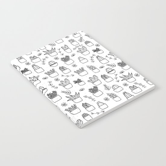 Potted Plants Pattern (Black on White) Notebook