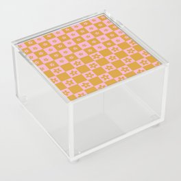 Abstract Floral Checker Pattern 3 in Gold pink Acrylic Box