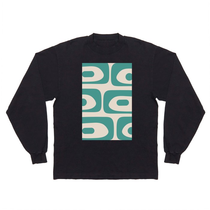 Mid-Century Mod Piquet Minimalist Retro Abstract Buff and Vintage Teal Long Sleeve T Shirt