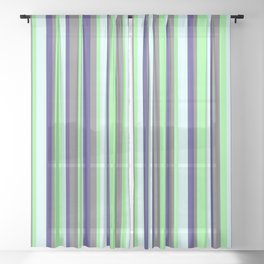 [ Thumbnail: Dark Slate Blue, Light Cyan, Green, and Gray Colored Lines/Stripes Pattern Sheer Curtain ]