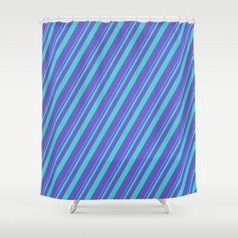 [ Thumbnail: Turquoise & Slate Blue Colored Stripes/Lines Pattern Shower Curtain ]