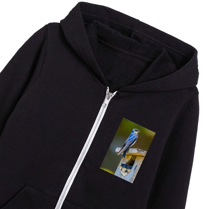 Swallow Family on a Box Nest - square image Kids Zip Hoodie
