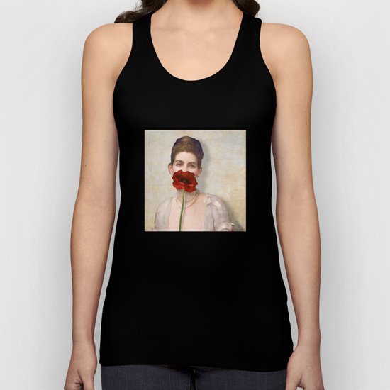Girl with Red Poppy Flower Unisex Tank Top