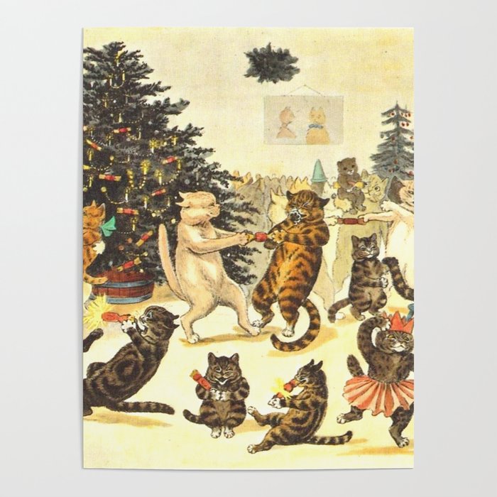 'Christmas Party Cats' by Louis Wain Vintage Cat Art Poster