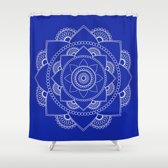 Mandala 01 - White on Royal Blue Shower Curtain