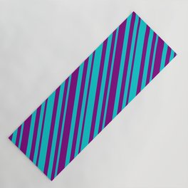[ Thumbnail: Purple and Dark Turquoise Colored Lines/Stripes Pattern Yoga Mat ]